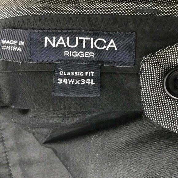 Nautica Rigger Dress Pants Mens 34 x 31 Black Tweed Pleated Altered Hem - Picture 4 of 8